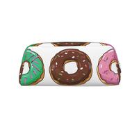 HEBSDFG Colored Cartoon Donuts Printed Pencil Case with Silver Zipper, Crosshatch Leather Makeup Bag, Pen Pouch Organiser for School, Office & Travel