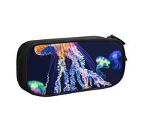 HEBSDFG Colored Jellyfish Print Cute Pencil Case Pouch for Boys Girls - Black High Capacity Travel Pen Bag Organizer Makeup Bag for Student School College Office