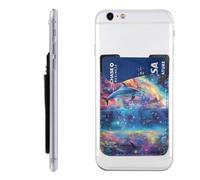 HEBSDFG Colored Space and Dolphin Printed Phone Card Holder Wallet, 3M Adhesive Stick on Phone Wallet Case for iPhone and Android