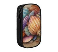 HEBSDFG Colorful Beach Shell Print Pencil Case, Black High-Capacity Pen Pencil Pouch Stationery Organizer with Pen Slots & Pouches for School Travel Makeup