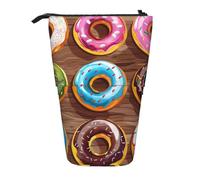 HEBSDFG Colorful Cartoon Donuts Prints Retractable Pencil Case & Cosmetic Pouch, Zippered Stationery Bag Pen Box for School Office Travel