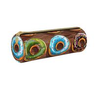 HEBSDFG Colorful Cartoon Donuts Prints Round Pencil Case & Cosmetic Pouch, PVC Leather Zippered Organiser for School Office Travel Stylish Gifting