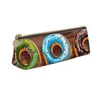 HEBSDFG Colorful Cartoon Donuts Prints Triangle Pencil Case & Cosmetic Pouch, PVC Leather Zippered Organiser for School Office Travel Stylish Gifting