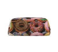 HEBSDFG Colorful Donuts Printed Pencil Case with Gold Zipper, Crosshatch Leather Makeup Bag, Pen Pouch Organiser for School, Office & Travel