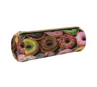 HEBSDFG Colorful Donuts Prints Round Pencil Case & Cosmetic Pouch, PVC Leather Zippered Organiser for School Office Travel Stylish Gifting
