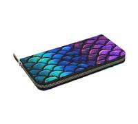 HEBSDFG Colorful Fish Mermaid Scales Printed Long Wallet for Men and Women PU Leather Hand Purse with Card Holder, Zipper Closure