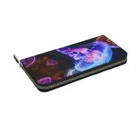 HEBSDFG Colorful Jellyfish Printed Long Wallet for Men and Women PU Leather Hand Purse with Card Holder, Zipper Closure