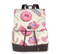 HEBSDFG Colorful Sweet Lollipop Cupcake Donut Printed Women Backpack, Ladies PU Leather Rucksack Laptop Bags Daypack for School Travel Work