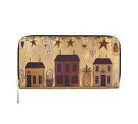 HEBSDFG Country House Printed Long Wallet for Men and Women PU Leather Hand Purse with Card Holder, Zipper Closure