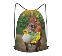 HEBSDFG cow in sunflowers Prints Drawstring Backpack for Women Men Adjustable String Bag Sackpack for Sport Gym Bags Shopping Beach, S