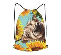 HEBSDFG Cow with Sunflowers in Blue Prints Drawstring Backpack for Women Men Adjustable String Bag Sackpack for Sport Gym Bags Shopping Beach, S
