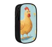 HEBSDFG Creative Cartoon Chicken Print Pencil Case, Black High-Capacity Pen Pencil Pouch Stationery Organizer with Pen Slots & Pouches for School Travel Makeup
