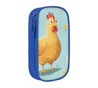 HEBSDFG Creative Cartoon Chicken Print Pencil Case, Blue High-Capacity Pen Pencil Pouch Stationery Organizer with Pen Slots & Pouches for School Travel Makeup