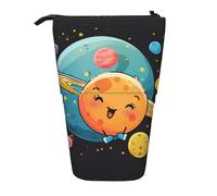 HEBSDFG Cute Cartoon Planets Prints Retractable Pencil Case & Cosmetic Pouch, Zippered Stationery Bag Pen Box for School Office Travel