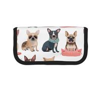 HEBSDFG Cute Chihuahua Pug Pattern Prints Canvas Pencil Case Cosmetic Organiser Zipper Pen Pouch for School Travel Office & Gift-Giving