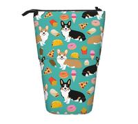 HEBSDFG Cute Corgi Prints Retractable Pencil Case & Cosmetic Pouch, Big Stationery Bag Pen Box for School Office Travel