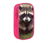 HEBSDFG Cute Raccoon Print Pencil Case, Pink High-Capacity Pen Pencil Pouch Stationery Organizer with Pen Slots & Pouches for School Travel Makeup
