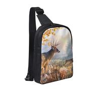 HEBSDFG Deer Wildlife Art Pattern Crossbody Shoulder Sling Pack Water-Resistant Messenger Chest Bag Zipper Sling Bag for School, Travel & Work