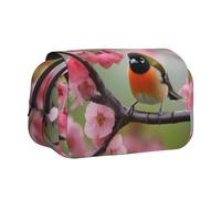 HEBSDFG Double-Layer Flip-Top Pencil Case, Bird in Peach Tree Print Pencil Box Stationery Bag Organizer for School Supplies, Travel & Makeup Storage