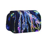 HEBSDFG Double-Layer Flip-Top Pencil Case, Colored Jellyfish Print Pencil Box Stationery Bag Organizer for School Supplies, Travel & Makeup Storage
