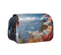 HEBSDFG Double-Layer Flip-Top Pencil Case, Japan Mount Fuji Landscape Print Pencil Box Stationery Bag Organizer for School Supplies, Travel & Makeup Storage