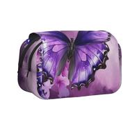 HEBSDFG Double-Layer Flip-Top Pencil Case, Purple Plum Butterfly Print Pencil Box Stationery Bag Organizer for School Supplies, Travel & Makeup Storage