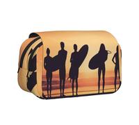 HEBSDFG Double-Layer Flip-Top Pencil Case, Silhouette of Surfer People Print Pencil Box Stationery Bag Organizer for School Supplies, Travel & Makeup Storage
