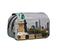 HEBSDFG Double-Layer Flip-Top Pencil Case, Statue of Liberty in NYC Print Pencil Box Stationery Bag Organizer for School Supplies, Travel & Makeup Storage