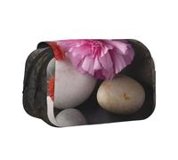 HEBSDFG Double-Layer Flip-Top Pencil Case, Stones with Pink Carnation Print Pencil Box Stationery Bag Organizer for School Supplies, Travel & Makeup Storage