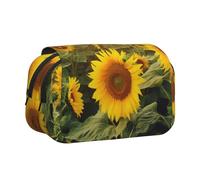 HEBSDFG Double-Layer Flip-Top Pencil Case, Sunflower Field Print Pencil Box Stationery Bag Organizer for School Supplies, Travel & Makeup Storage