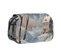 HEBSDFG Double-Layer Flip-Top Pencil Case, Winter Landscape Print Pencil Box Stationery Bag Organizer for School Supplies, Travel & Makeup Storage