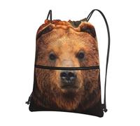 HEBSDFG Drawstring Backpack Grizzly Bear Printed Water Resistant Outdoor Casual Backpack Sport Gym Travel Bags for Men Women