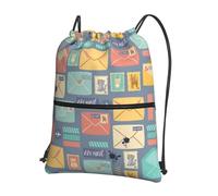 HEBSDFG Drawstring Backpack Postal Stationery Printed Water Resistant Outdoor Casual Backpack Sport Gym Travel Bags for Men Women