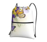 HEBSDFG Drawstring Backpack Purple Yellow Floral Butterflies Printed Water Resistant Outdoor Casual Backpack Sport Gym Travel Bags for Men Women