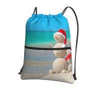 HEBSDFG Drawstring Backpack Snowman Seashells Sandy Beach Printed Water Resistant Outdoor Casual Backpack Sport Gym Travel Bags for Men Women