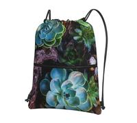 HEBSDFG Drawstring Backpack Succulent plants Printed Water Resistant Outdoor Casual Backpack Sport Gym Travel Bags for Men Women