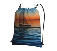 HEBSDFG Drawstring Backpack Sunset Beach Sailboat Printed Water Resistant Outdoor Casual Backpack Sport Gym Travel Bags for Men Women