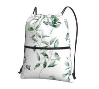 HEBSDFG Drawstring Backpack White Natural Greenery Twig Printed Water Resistant Outdoor Casual Backpack Sport Gym Travel Bags for Men Women