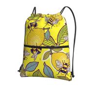 HEBSDFG Drawstring Backpack Yellow Lemon and Bee Printed Water Resistant Outdoor Casual Backpack Sport Gym Travel Bags for Men Women