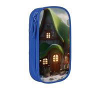 HEBSDFG elfs House Print Pencil Case, Blue High-Capacity Pen Pencil Pouch Stationery Organizer with Pen Slots & Pouches for School Travel Makeup