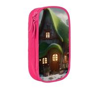 HEBSDFG elfs House Print Pencil Case, Pink High-Capacity Pen Pencil Pouch Stationery Organizer with Pen Slots & Pouches for School Travel Makeup