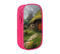 HEBSDFG Fantasy Rural Print Pencil Case, Pink High-Capacity Pen Pencil Pouch Stationery Organizer with Pen Slots & Pouches for School Travel Makeup