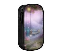 HEBSDFG Fantasy Spring Flowers Swing Print Pencil Case, Black High-Capacity Pen Pencil Pouch Stationery Organizer with Pen Slots & Pouches for School Travel Makeup