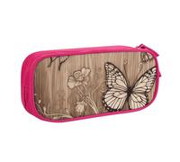 HEBSDFG Flower Butterfly Wood Panel Print Cute Pencil Case Pouch for Boys Girls - Pink High Capacity Travel Pen Bag Organizer Makeup Bag for Student School College Office