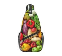 HEBSDFG Fresh Fruits and Vegetables Pattern Sling Backpack Funny Messenger Chest Bag Zipper Sling Bag for School, Travel & Work