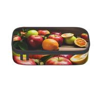 HEBSDFG Fruits on Wood Floor Print Pencil Case Large Pen Bag Cute Compartment Desk Organizer Make up Bag for School, Office, Makeup, Travel