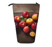 HEBSDFG Fruits on Wood Prints Retractable Pencil Case & Cosmetic Pouch, Zippered Stationery Bag Pen Box for School Office Travel