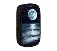 HEBSDFG Full Moon in Night Print Pencil Case, Black High-Capacity Pen Pencil Pouch Stationery Organizer with Pen Slots & Pouches for School Travel Makeup