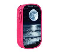 HEBSDFG Full Moon in Night Print Pencil Case, Pink High-Capacity Pen Pencil Pouch Stationery Organizer with Pen Slots & Pouches for School Travel Makeup