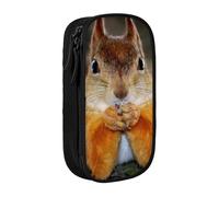 HEBSDFG Funny Squirrel Print Pencil Case, Black High-Capacity Pen Pencil Pouch Stationery Organizer with Pen Slots & Pouches for School Travel Makeup